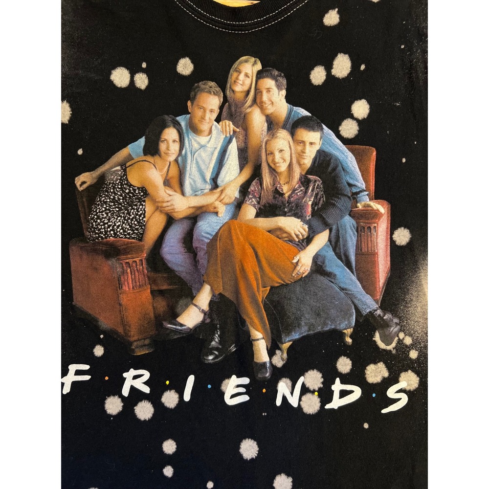 Friends Graphic T-Shirt Womens M Black Bleach Splatter 90s‎ TV Show Excellent